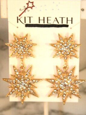 KIT HEATH Celestial Skies Starburst Gold/Clear Crystal Drop Earrings**NEW!